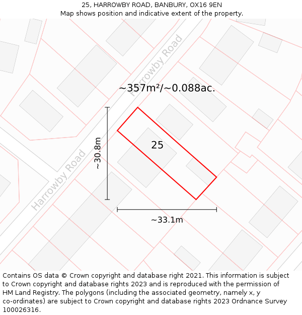 25, HARROWBY ROAD, BANBURY, OX16 9EN: Plot and title map