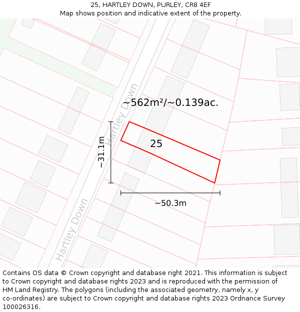 25, HARTLEY DOWN, PURLEY, CR8 4EF: Plot and title map
