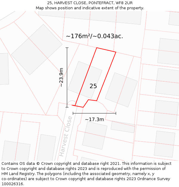 25, HARVEST CLOSE, PONTEFRACT, WF8 2UR: Plot and title map