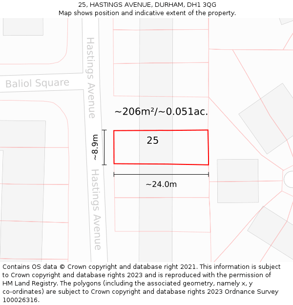 25, HASTINGS AVENUE, DURHAM, DH1 3QG: Plot and title map