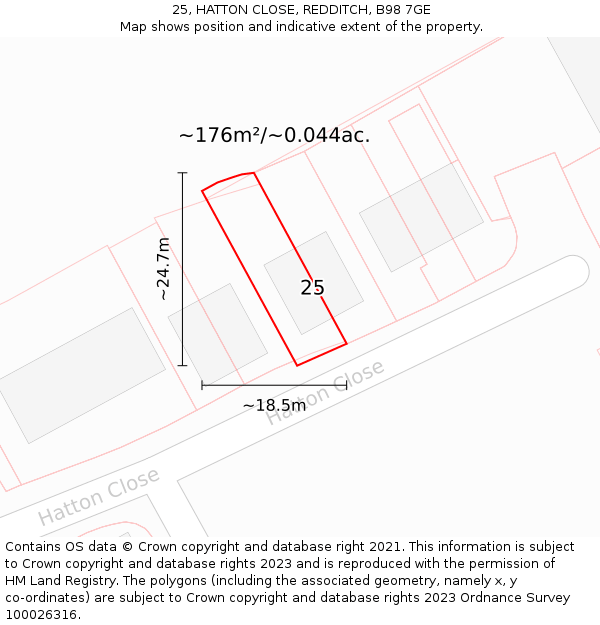 25, HATTON CLOSE, REDDITCH, B98 7GE: Plot and title map