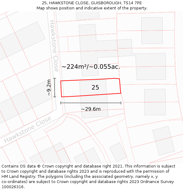 25, HAWKSTONE CLOSE, GUISBOROUGH, TS14 7PE: Plot and title map