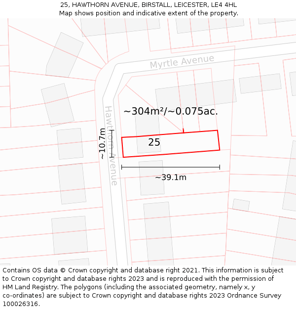 25, HAWTHORN AVENUE, BIRSTALL, LEICESTER, LE4 4HL: Plot and title map