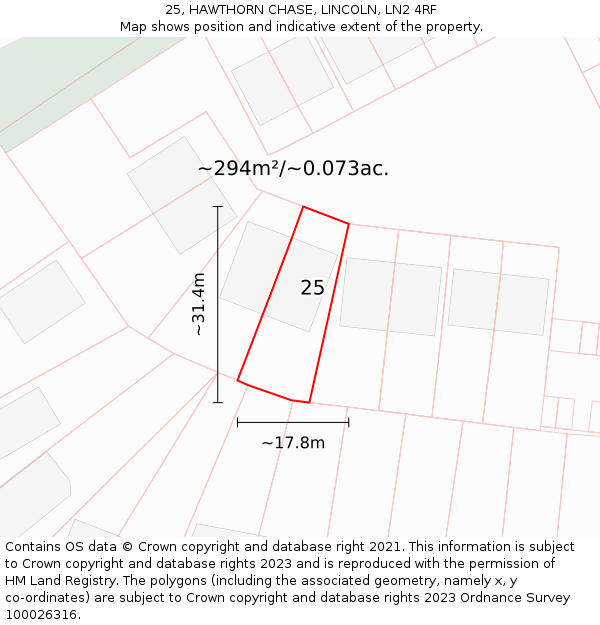 25, HAWTHORN CHASE, LINCOLN, LN2 4RF: Plot and title map