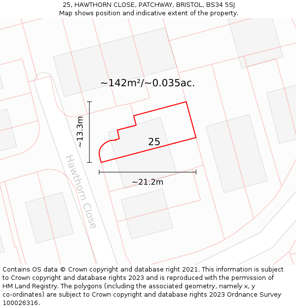 25, HAWTHORN CLOSE, PATCHWAY, BRISTOL, BS34 5SJ: Plot and title map