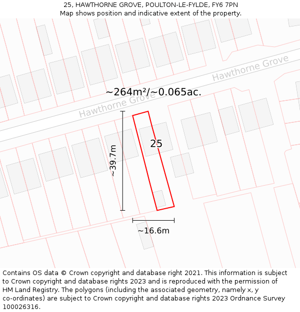 25, HAWTHORNE GROVE, POULTON-LE-FYLDE, FY6 7PN: Plot and title map