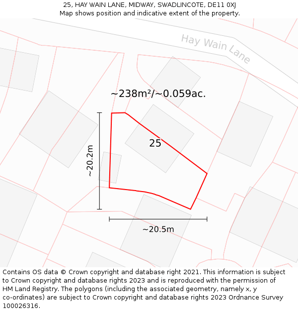 25, HAY WAIN LANE, MIDWAY, SWADLINCOTE, DE11 0XJ: Plot and title map