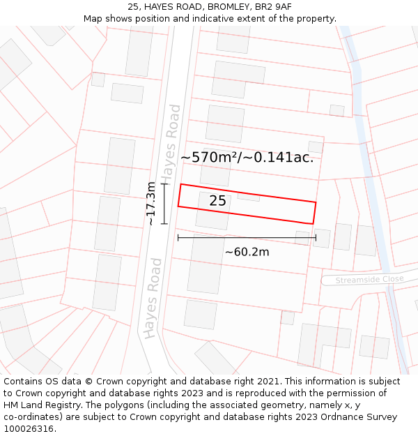 25, HAYES ROAD, BROMLEY, BR2 9AF: Plot and title map