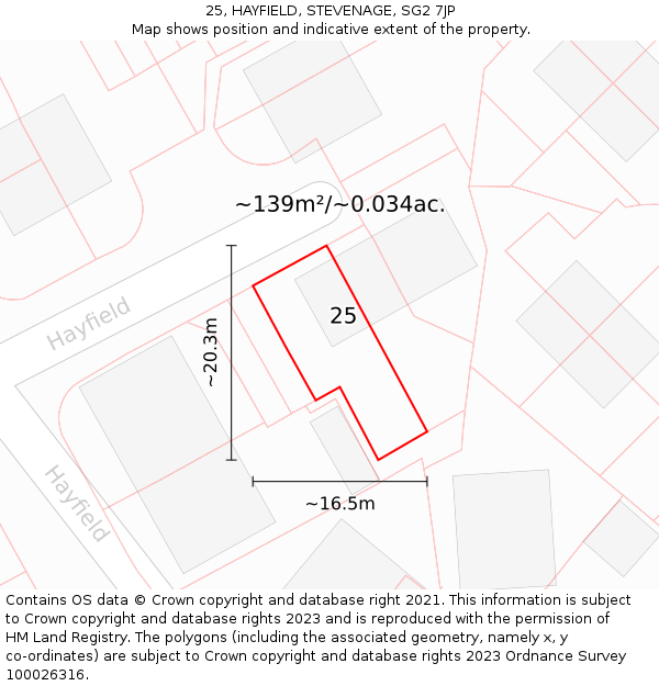 25, HAYFIELD, STEVENAGE, SG2 7JP: Plot and title map