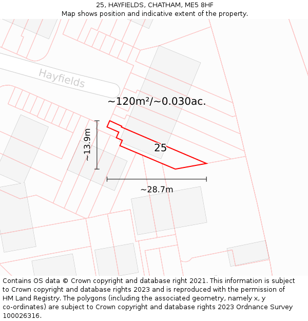 25, HAYFIELDS, CHATHAM, ME5 8HF: Plot and title map