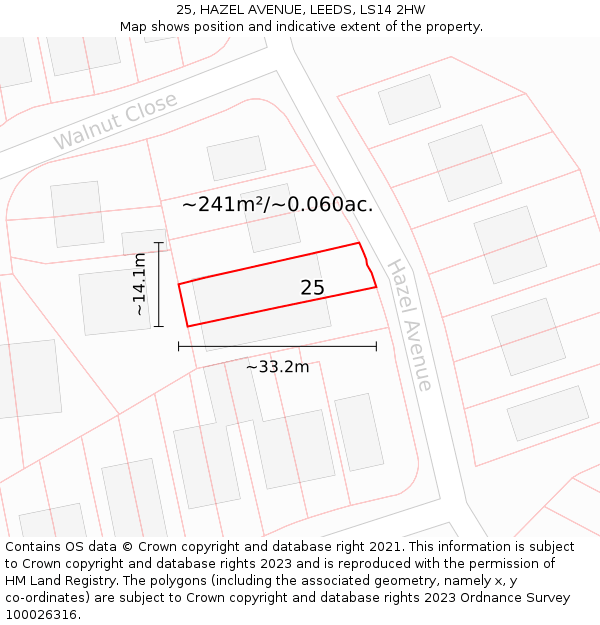 25, HAZEL AVENUE, LEEDS, LS14 2HW: Plot and title map