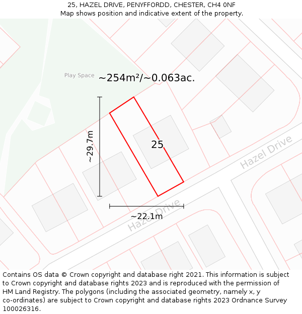 25, HAZEL DRIVE, PENYFFORDD, CHESTER, CH4 0NF: Plot and title map