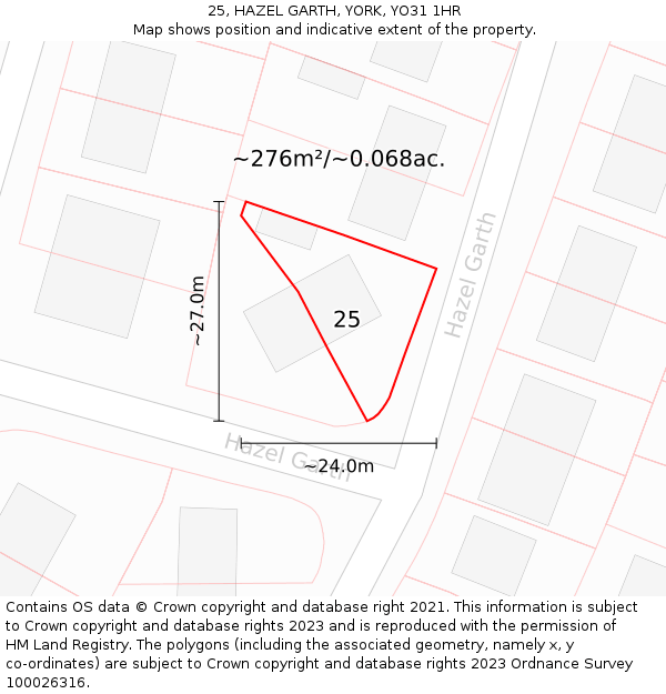 25, HAZEL GARTH, YORK, YO31 1HR: Plot and title map