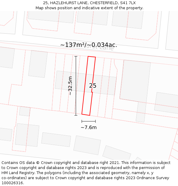 25, HAZLEHURST LANE, CHESTERFIELD, S41 7LX: Plot and title map