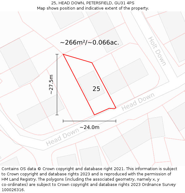 25, HEAD DOWN, PETERSFIELD, GU31 4PS: Plot and title map