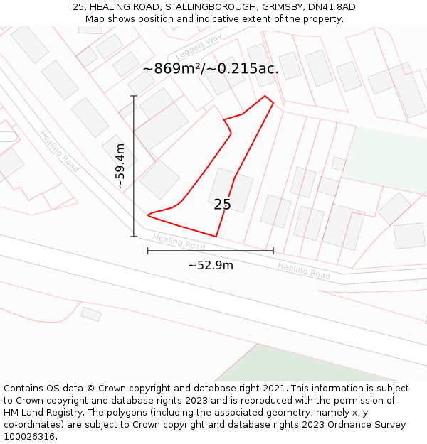 25, HEALING ROAD, STALLINGBOROUGH, GRIMSBY, DN41 8AD: Plot and title map
