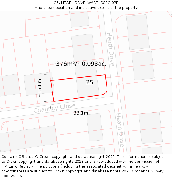 25, HEATH DRIVE, WARE, SG12 0RE: Plot and title map