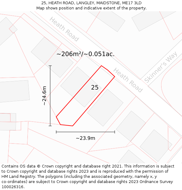 25, HEATH ROAD, LANGLEY, MAIDSTONE, ME17 3LD: Plot and title map