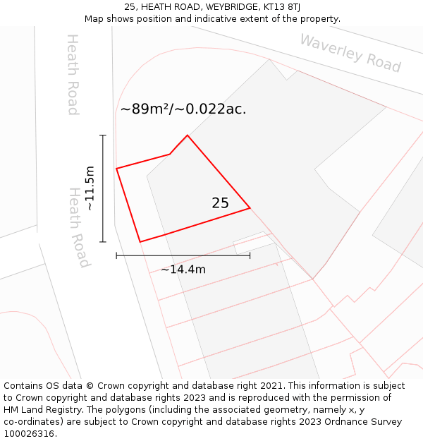 25, HEATH ROAD, WEYBRIDGE, KT13 8TJ: Plot and title map