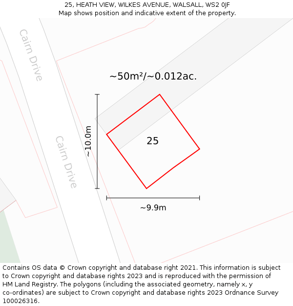 25, HEATH VIEW, WILKES AVENUE, WALSALL, WS2 0JF: Plot and title map