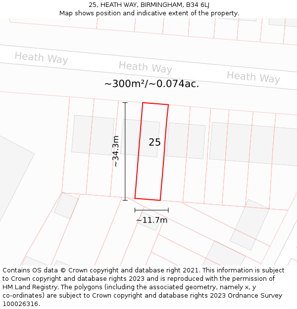 25, HEATH WAY, BIRMINGHAM, B34 6LJ: Plot and title map