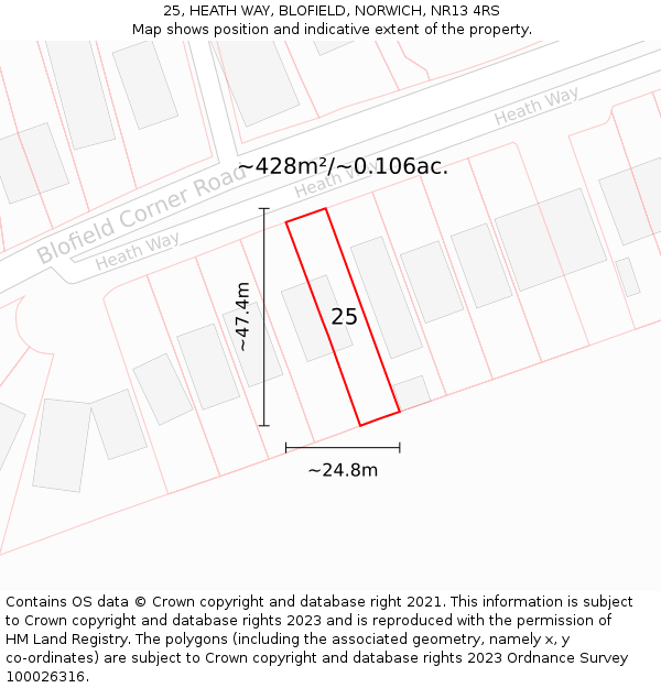 25, HEATH WAY, BLOFIELD, NORWICH, NR13 4RS: Plot and title map