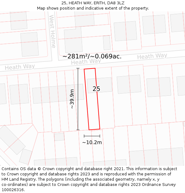 25, HEATH WAY, ERITH, DA8 3LZ: Plot and title map