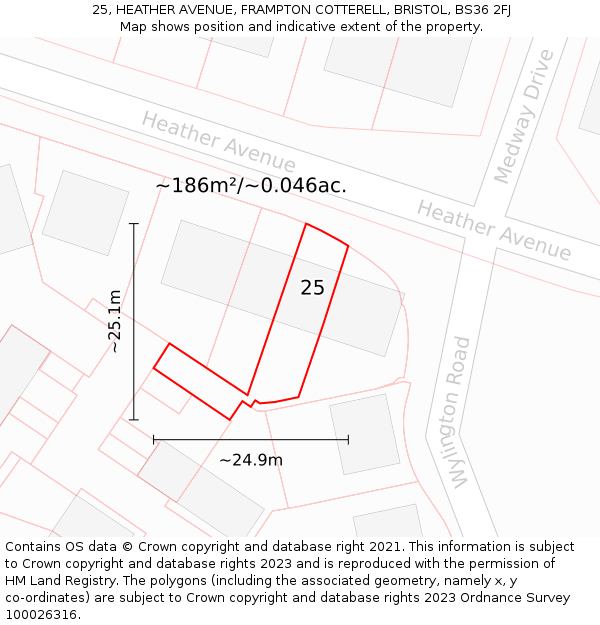 25, HEATHER AVENUE, FRAMPTON COTTERELL, BRISTOL, BS36 2FJ: Plot and title map