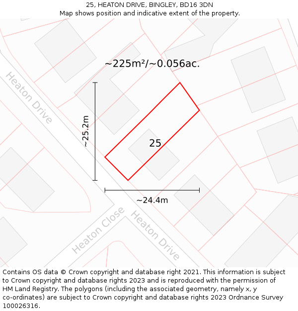 25, HEATON DRIVE, BINGLEY, BD16 3DN: Plot and title map