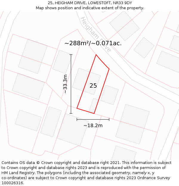 25, HEIGHAM DRIVE, LOWESTOFT, NR33 9DY: Plot and title map