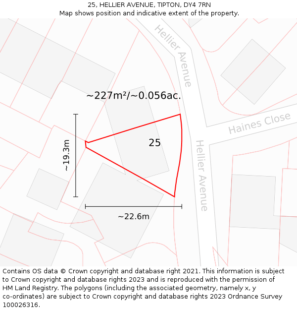 25, HELLIER AVENUE, TIPTON, DY4 7RN: Plot and title map