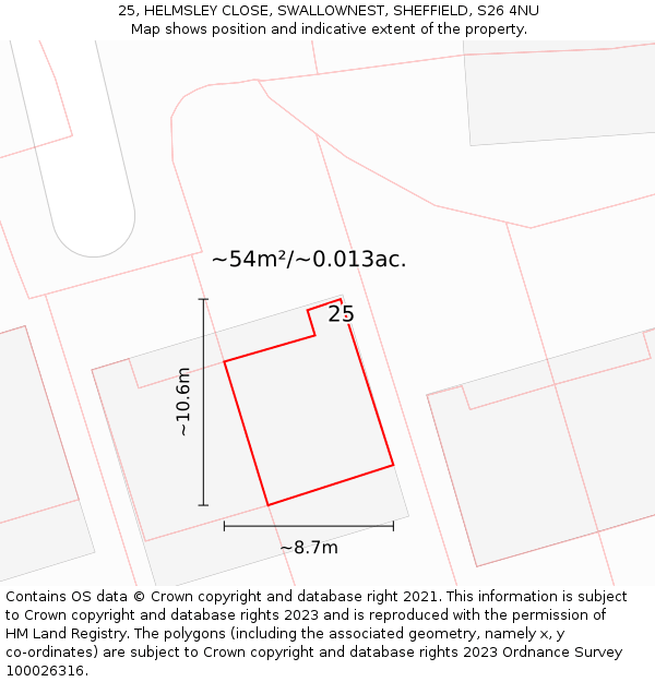 25, HELMSLEY CLOSE, SWALLOWNEST, SHEFFIELD, S26 4NU: Plot and title map