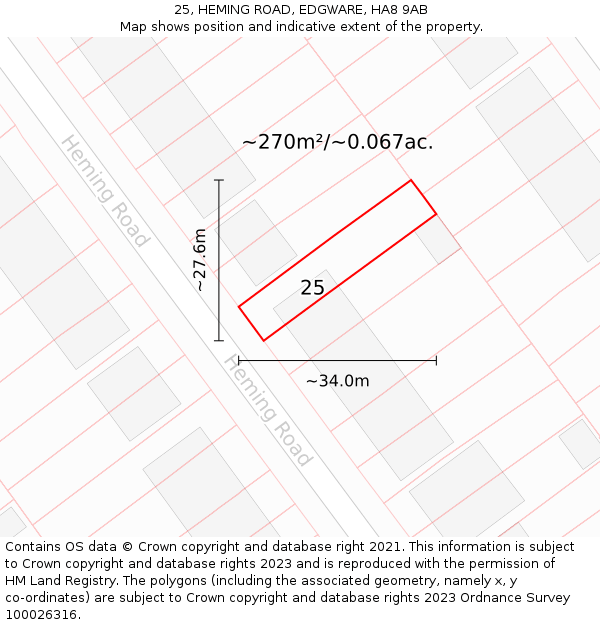 25, HEMING ROAD, EDGWARE, HA8 9AB: Plot and title map