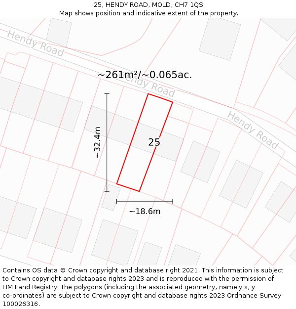 25, HENDY ROAD, MOLD, CH7 1QS: Plot and title map