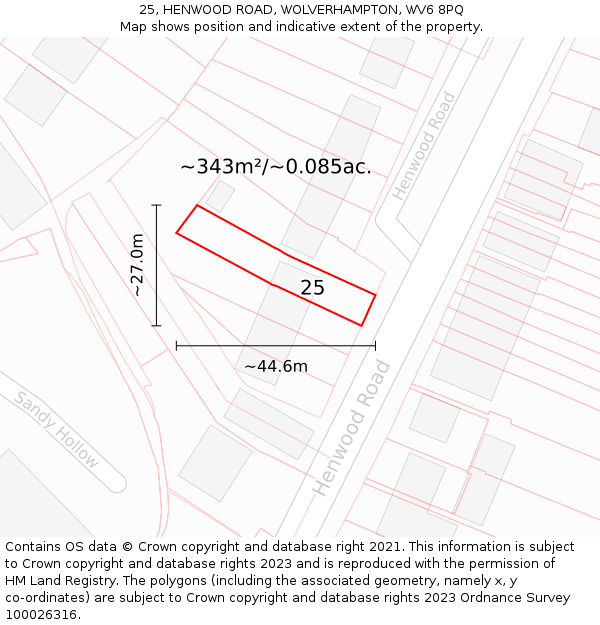 25, HENWOOD ROAD, WOLVERHAMPTON, WV6 8PQ: Plot and title map