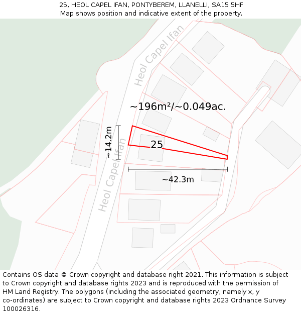 25, HEOL CAPEL IFAN, PONTYBEREM, LLANELLI, SA15 5HF: Plot and title map