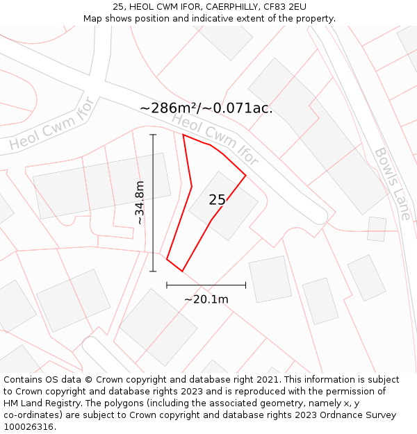 25, HEOL CWM IFOR, CAERPHILLY, CF83 2EU: Plot and title map