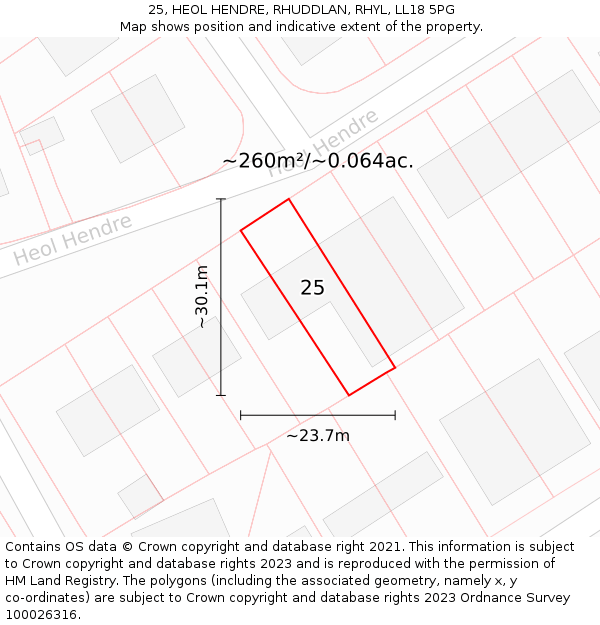 25, HEOL HENDRE, RHUDDLAN, RHYL, LL18 5PG: Plot and title map