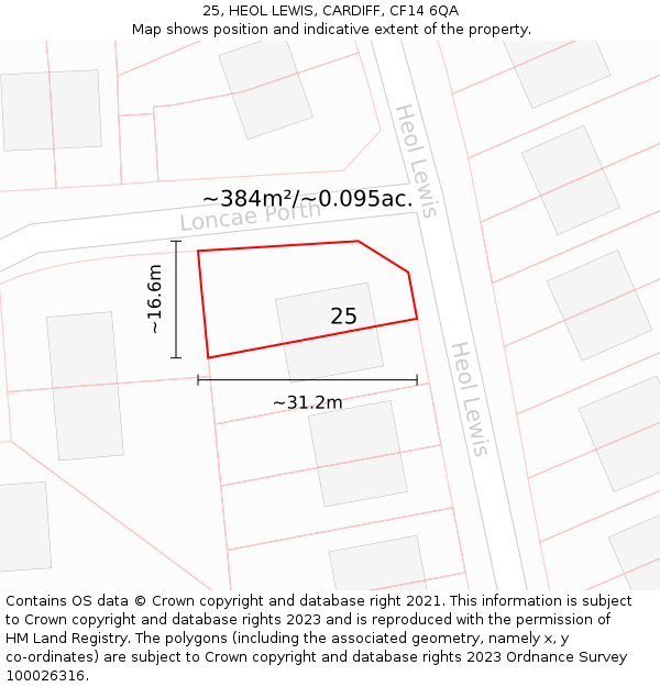 25, HEOL LEWIS, CARDIFF, CF14 6QA: Plot and title map