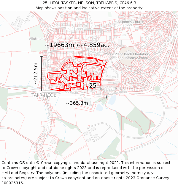 25, HEOL TASKER, NELSON, TREHARRIS, CF46 6JB: Plot and title map