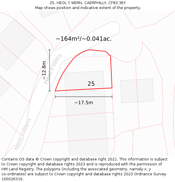 25, HEOL Y WERN, CAERPHILLY, CF83 3EY: Plot and title map