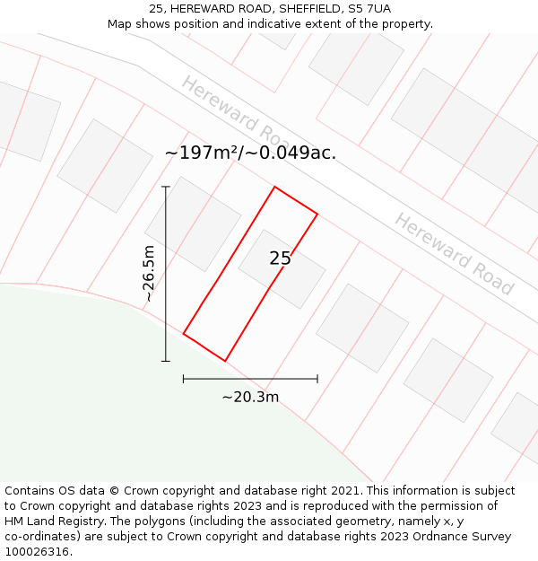 25, HEREWARD ROAD, SHEFFIELD, S5 7UA: Plot and title map