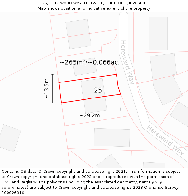 25, HEREWARD WAY, FELTWELL, THETFORD, IP26 4BP: Plot and title map
