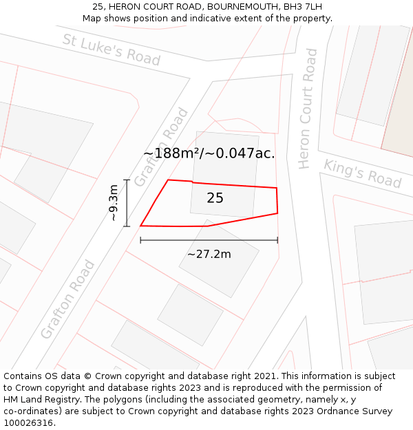 25, HERON COURT ROAD, BOURNEMOUTH, BH3 7LH: Plot and title map