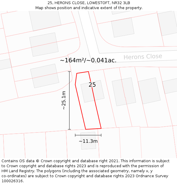 25, HERONS CLOSE, LOWESTOFT, NR32 3LB: Plot and title map