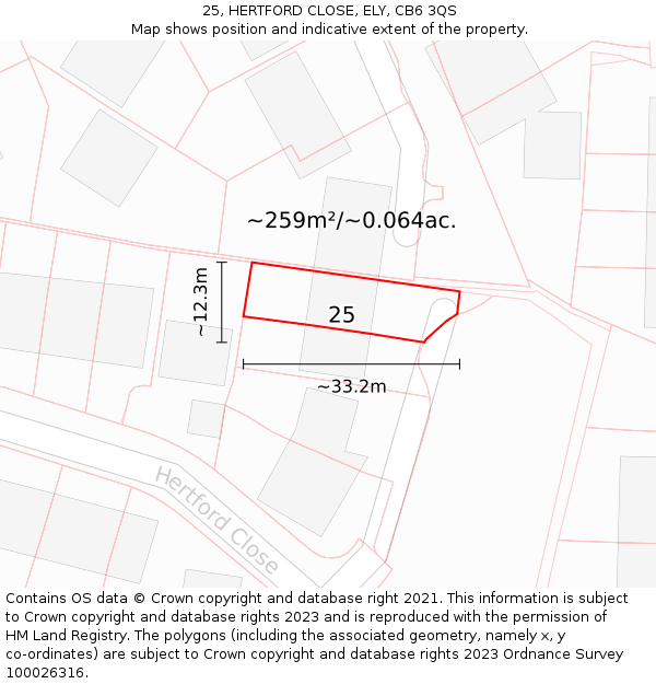 25, HERTFORD CLOSE, ELY, CB6 3QS: Plot and title map