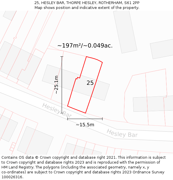 25, HESLEY BAR, THORPE HESLEY, ROTHERHAM, S61 2PP: Plot and title map