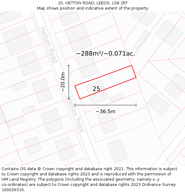 25, HETTON ROAD, LEEDS, LS8 2RT: Plot and title map
