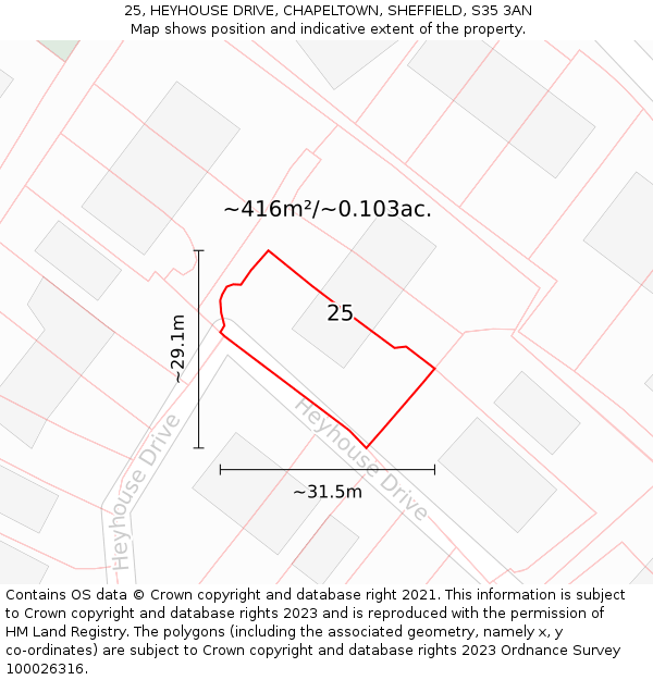 25, HEYHOUSE DRIVE, CHAPELTOWN, SHEFFIELD, S35 3AN: Plot and title map