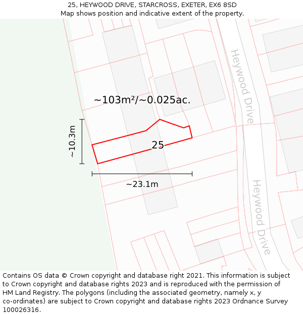 25, HEYWOOD DRIVE, STARCROSS, EXETER, EX6 8SD: Plot and title map